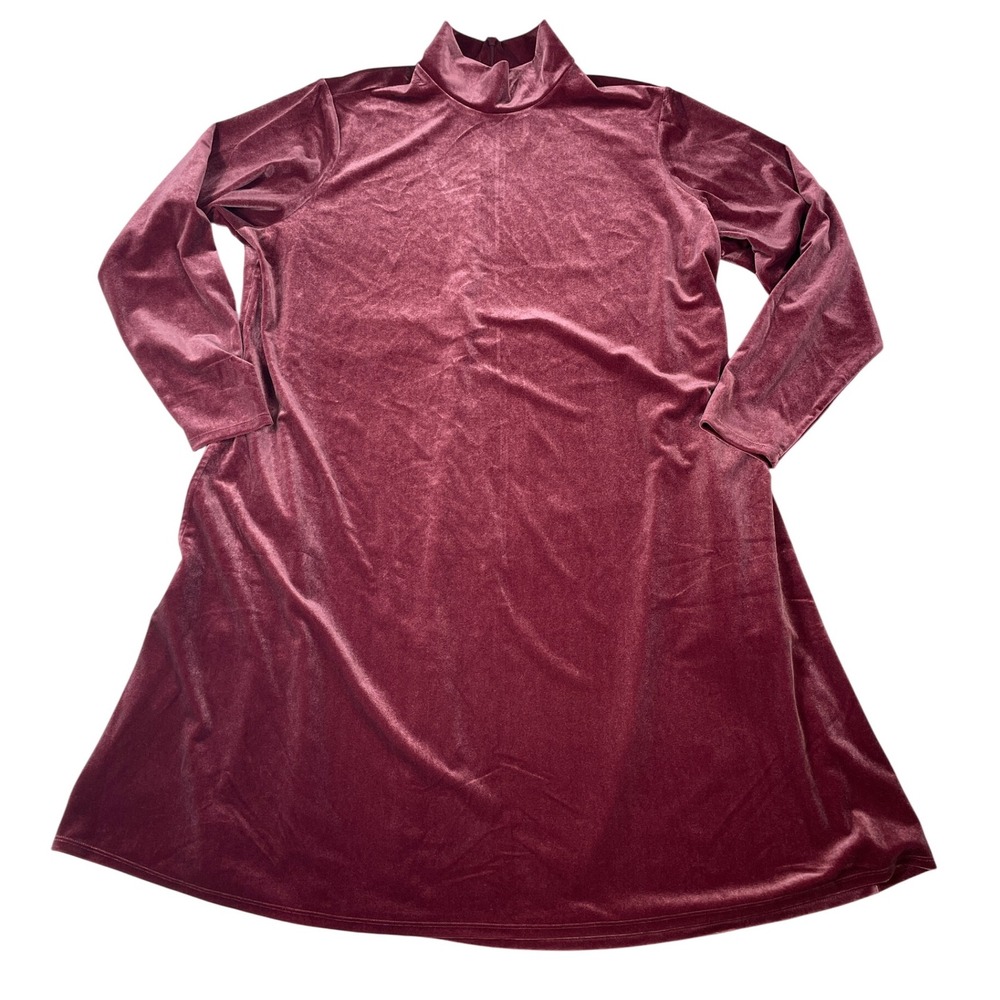 Land's End Women's 2X Dark Rose Velour Long-Sleeve Dress Elegant Holiday Ready💗